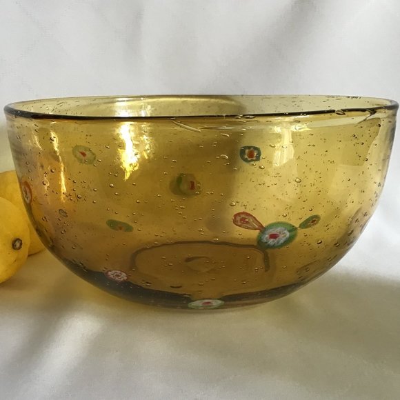 Other - Handmade Handblown Millefiori Large Amber Display Bowl